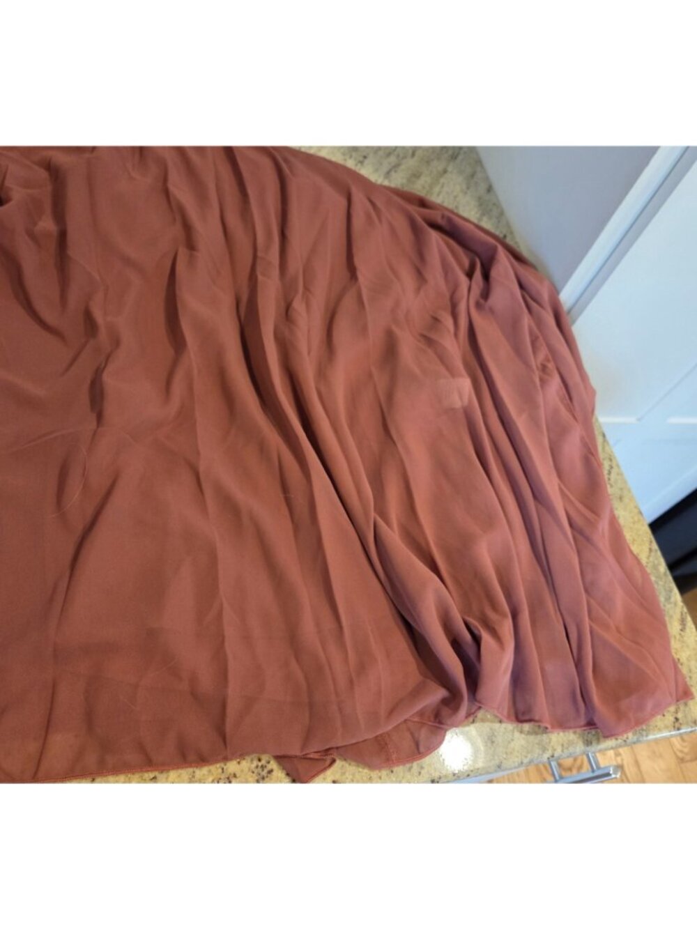 New! Unithorse Size L Burnt Orange Gown Maxi dress Ruched Chiffon Slit - Picture 7 of 16